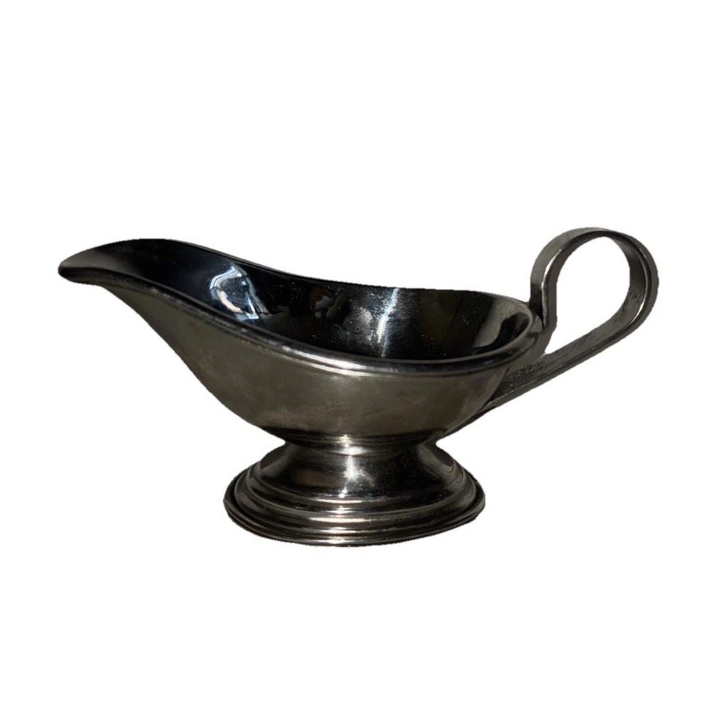Vintage Gravy Boat 7.5" Silver‎ Tone Metal Heavy Thick
